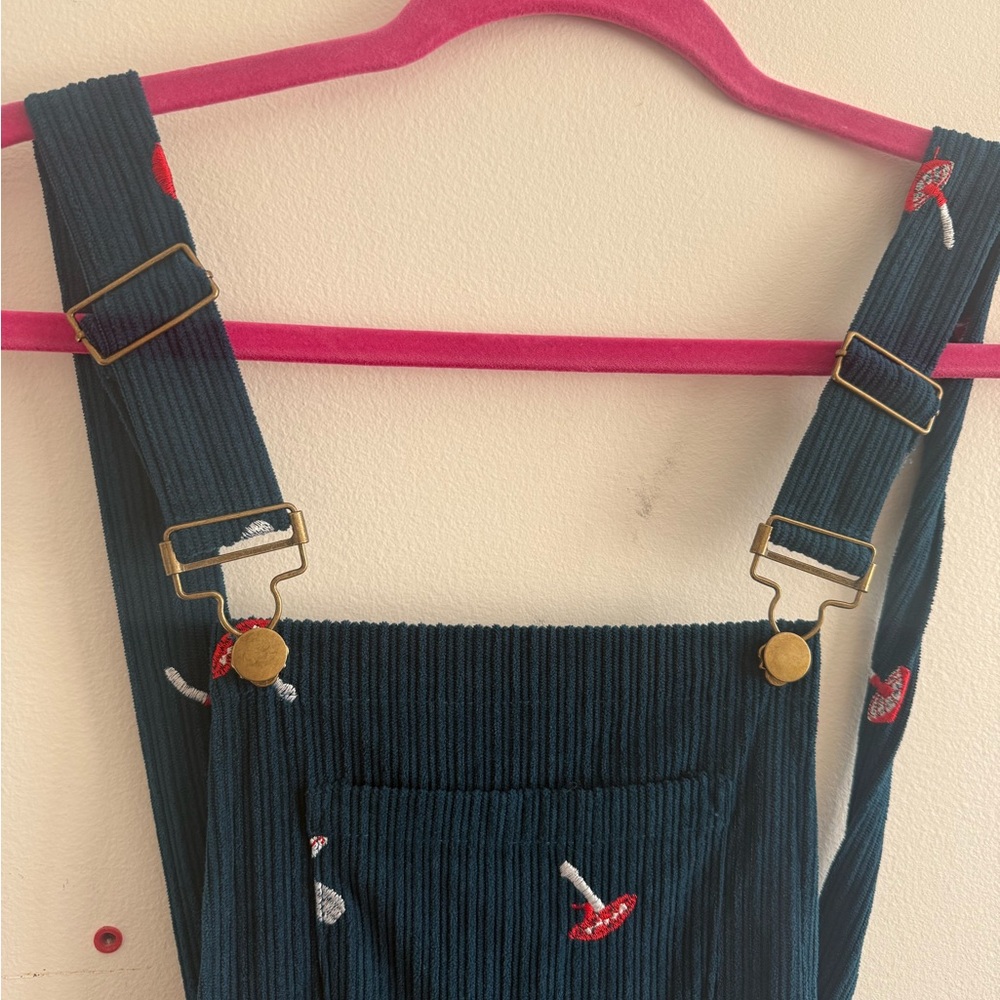 Cider Casual Embroidered Mushroom Corduroy Overalls Jumpsuit Cottagecore Retro - Picture 8 of 10